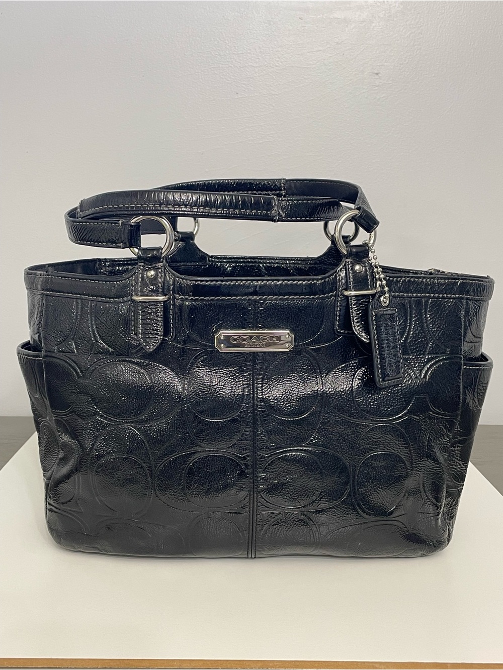 Coach Black Patent Leather Signature Shoulder Tote